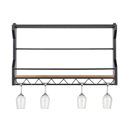 ELK STUDIO Wavertree Hanging Wine and Glass Rack in Black and Natural Fir Wood 3187-011